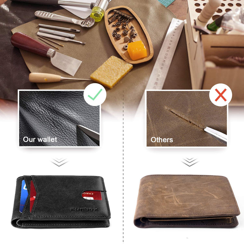 [Australia] - RUNBOX Slim Wallets for Men with RFID Blocking & Minimalist Mens Front Pocket Wallet Leather… 2 Balck 