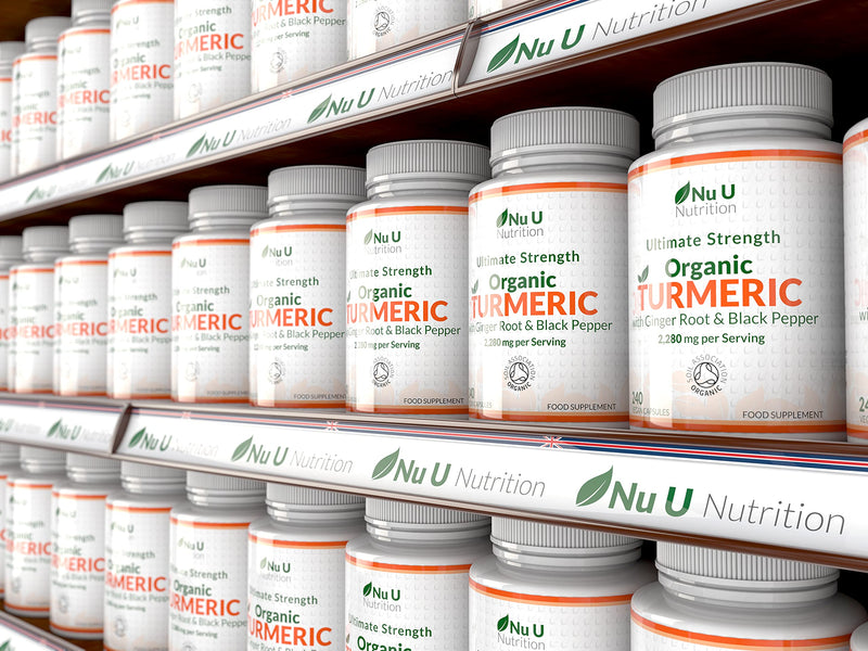 [Australia] - Organic Turmeric Ginger and Black Pepper - 2280 mg per Serving - 240 Vegan Capsules - Soil Association Certified - High Strength Tumeric Curcumin - 4 Months Supply - Nu u Nutrition 