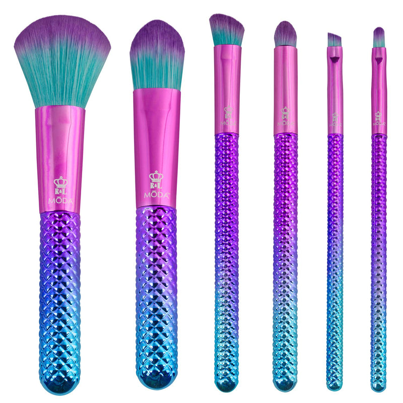 [Australia] - MODA Travel Size Prismatic Total Face 7pc Makeup Brush Set with Pouch, Includes - Powder, Foundation, Angle Shader, Smoky Eye, Brow Liner and Pointed Lip Brushes, Prismatic 