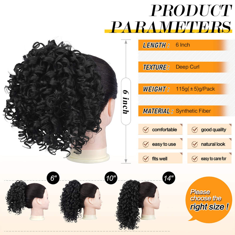 [Australia] - PEACOCO Short Curly Ponytails Drawstring Ponytail Hair Piece for Black Women, 6 Inch Kinky Ponytail Extension for kids black girls (1B) 6 Inch (Pack of 1) 1B 