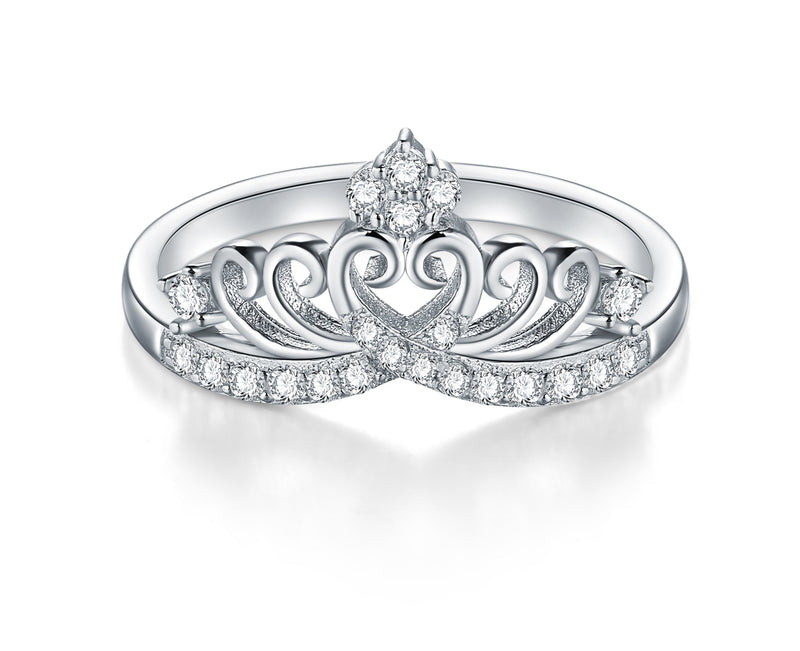 [Australia] - BORUO 925 Sterling Silver Cubic Zirconia Princess Crown Tiara Wedding Cz Band Eternity Ring 4-12 Princess Crown Tiara 1 
