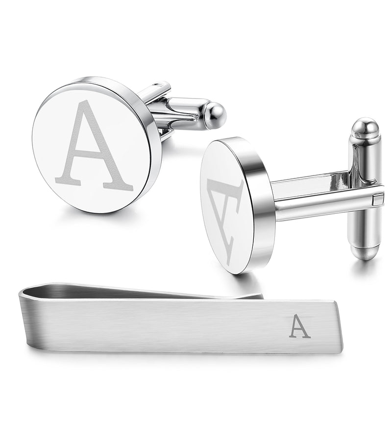 [Australia] - LOYALLOOK Stainless Steel Engraved Initial Cufflinks and Tie Clip Bar Set Alphabet Letter with Gift Box A-Z 