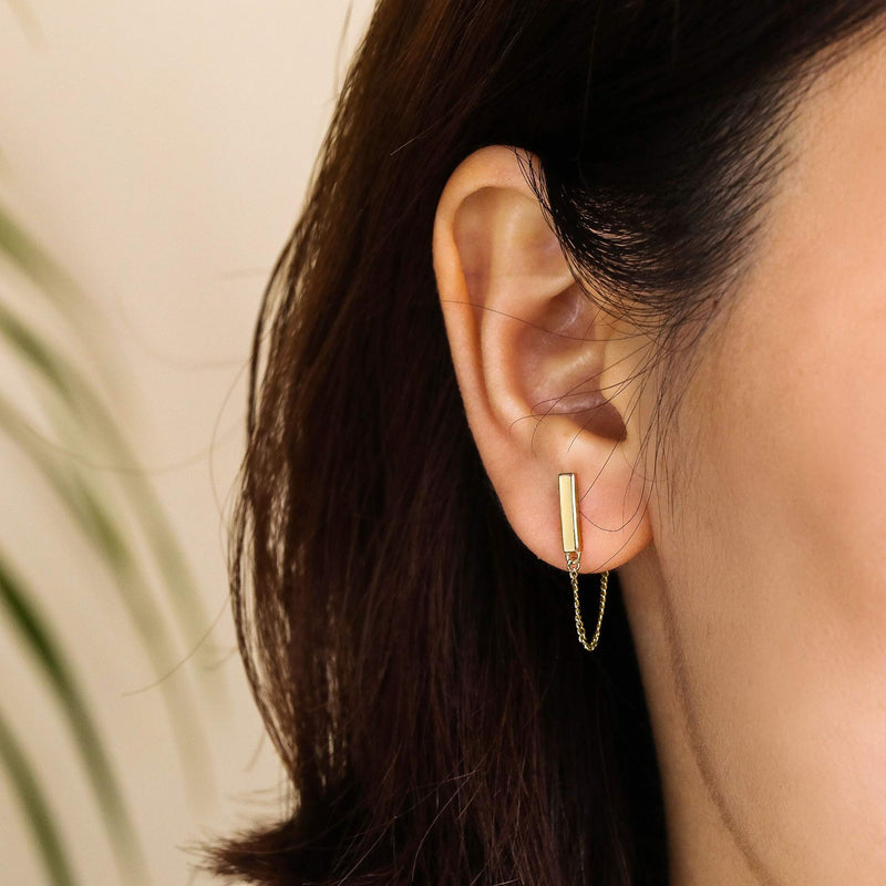 [Australia] - Chain Earrings Dainty Earrings Minimalist Hypoallergenic Earrings for Women Sensitive Ears Gold Stud Earrings for Women Dangle Earrings for Men 3cm-Gold 