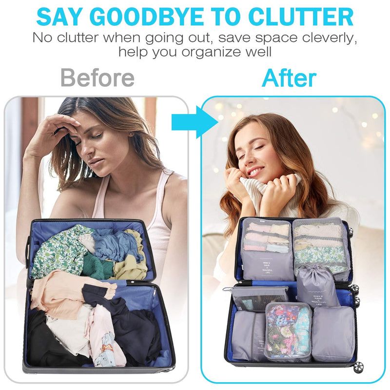 [Australia] - Packing Cubes for Suitcase 8 PCS Packing Cubes for Travel Waterproof Travel Bags Organiser(Grey) Grey 