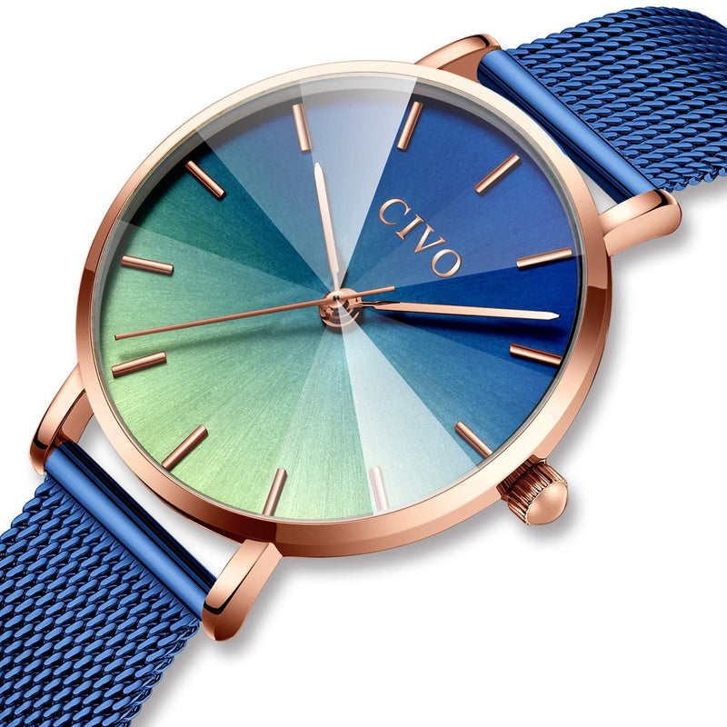 [Australia] - CIVO Ladies Watches Womens Rose Gold Waterproof Stainless Steel Mesh Wrist Watch Elegant Business Dress Analogue Watches for Ladies Watches with Gradient Dial Blue 2 Blue 