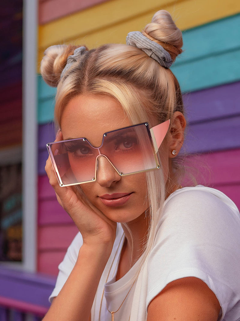 [Australia] - 3 Pairs Oversized Shield Sunglasses Vintage Flat Top Sunglasses Chic Big Square Shield Sunglasses for Women As Pictures Shown 