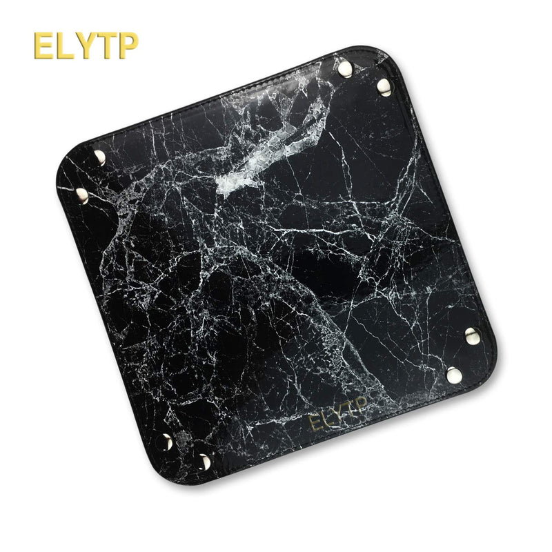 [Australia] - ELYTP Leather Valet Tray Organizer: Nightstand Desktop Dresser Jewelry Catchall Tray for Key Coin Change Phone Wallet Marbling Design (Black) Black 
