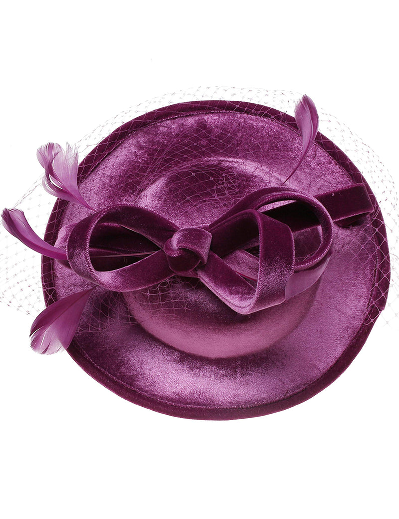 [Australia] - BABEYOND Tea Party Fascinator Kentucky Derby Hat Fascinator Cocktail Pillbox Hat Veil Headband Purple 