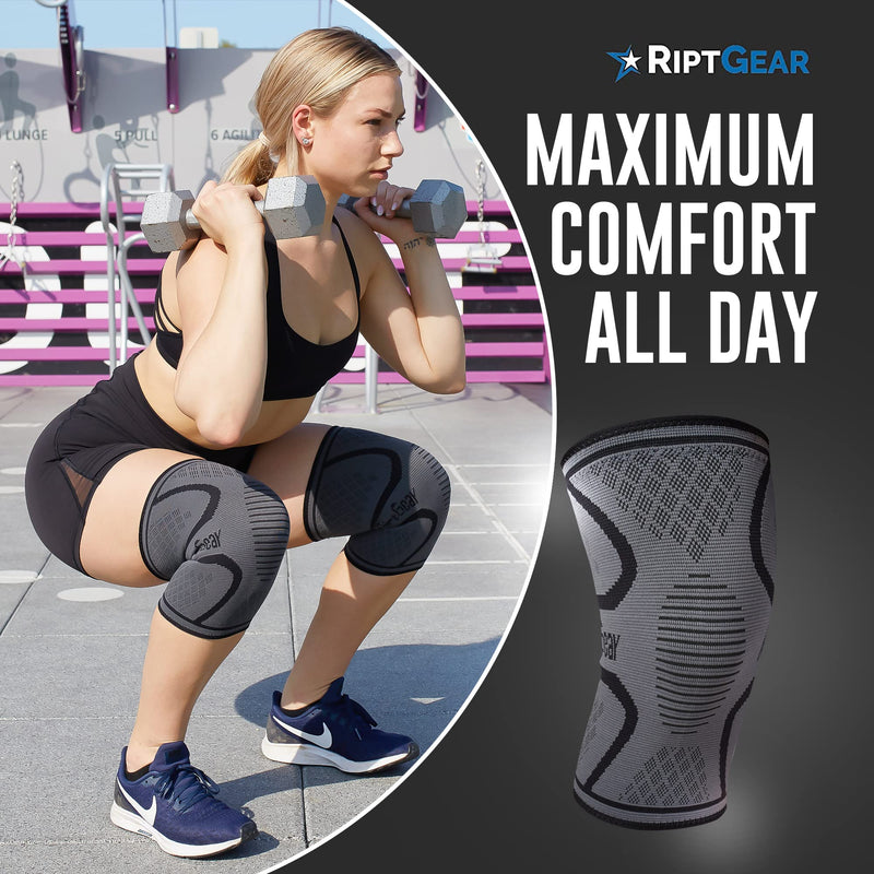 [Australia] - RiptGear Knee Compression Sleeve - Knee Braces for Knee Pain - Compression for Arthritis, Meniscus Tear, Running - Knee Support for Women and Knee Brace for Men - Running Knee Brace, Knee Sleeves Weightlifting, Plus Size (X-Large, Gray (1 Pack)) X-Large 