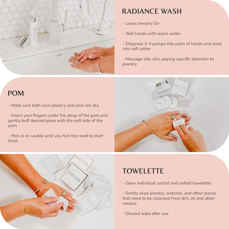 [Australia] - Shinery Bridal Illuminating Pom, Delicate Jewelry Polisher for Flawless Shine, Reusable, Jewelry Cleaning Cloth for Every Day Clean, (1 Pack of 3) 