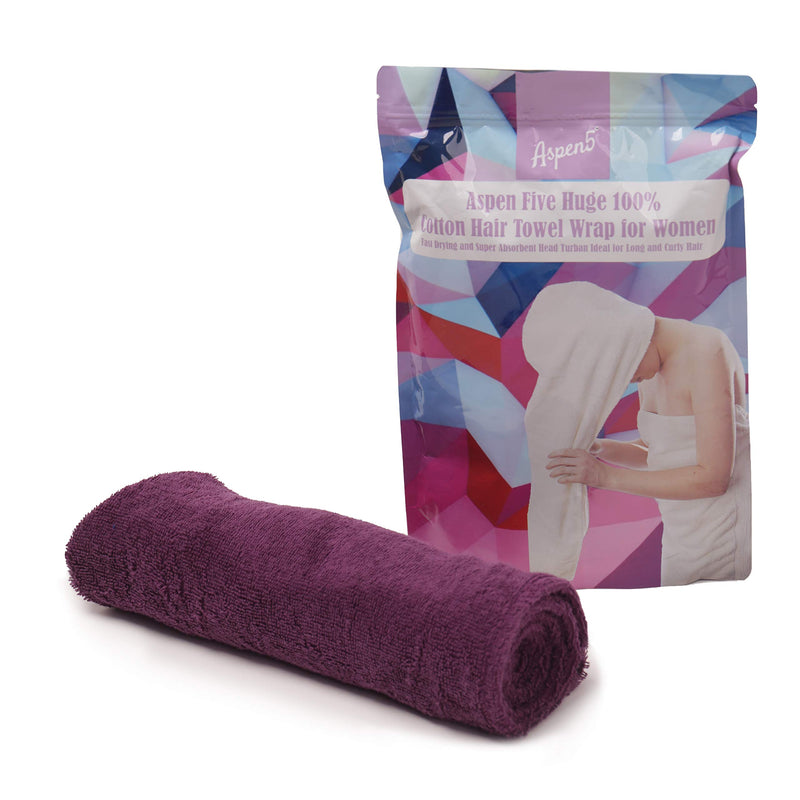 [Australia] - Aspen5 Huge 400 GSM Cotton Hair Towel Wraps for Women | Super Absorbent Quick Dry Hair Towel | Hair Turban Ideal for Long and Curly Hair | Plopping Towel Curly Hair (Raisin Purple) 
