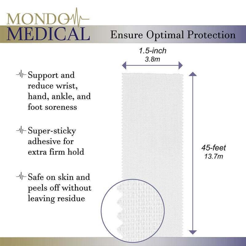 [Australia] - Mondo Medical White Athletic Tape 3pk - 1.5in x 45ft Zig-Zag Cotton Medical Tape Athletic Sport Tape Wrap for Injuries 