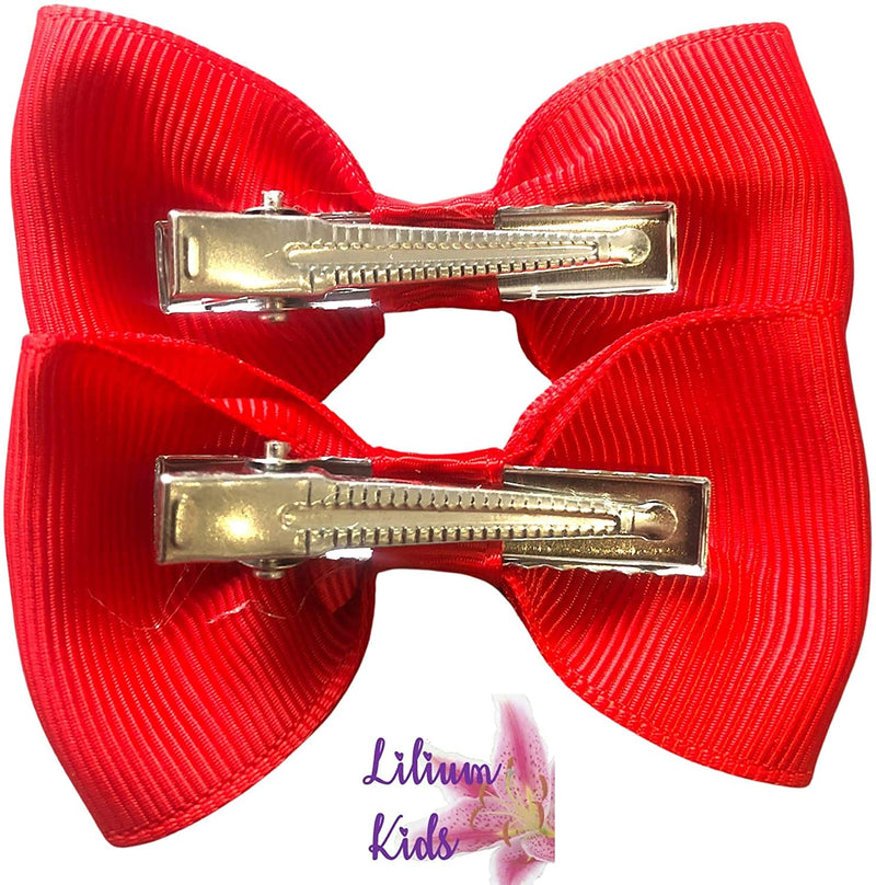 [Australia] - Hair Bows Clips Slides Grips 2.7" inch Solid Vibrant Colour Small Straight Hairbows 10 Pack Apple Green 