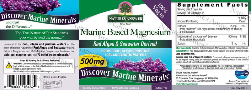 [Australia] - Nature's Answer Marine Based Magnesium, Super Concentrated 500mg | Plant Based | Red Algae & Seawater Derived | Alcohol-Free & Gluten-Free | Vegetarian Capsules 90ct 90 Count (Pack of 1) 