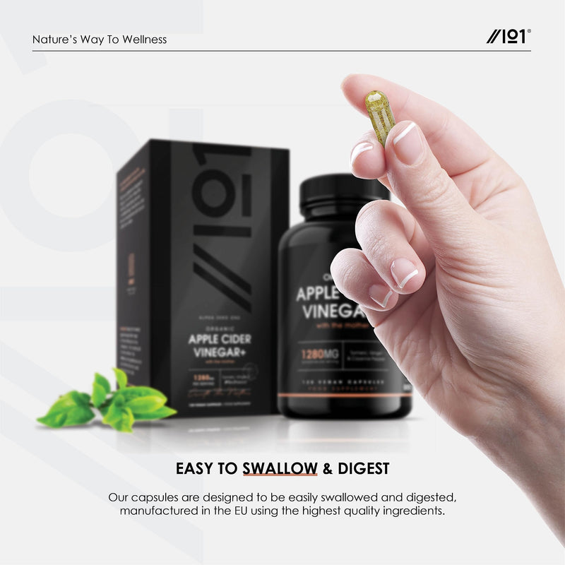 [Australia] - Organic Apple Cider Vinegar 1280mg - with Turmeric, Ginger & Cayenne Pepper - Raw Unfiltered with The Mother, Keto Diet, 120 Vegan Capsules 120 Count (Pack of 1) 