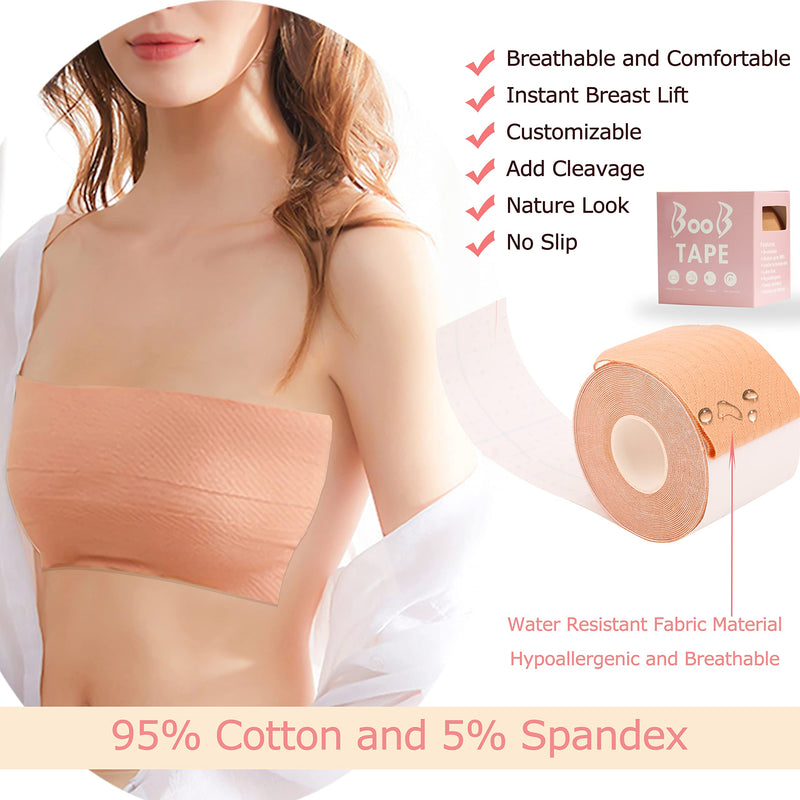 [Australia] - BEWTEIM Boob Tape for Large Breast Lift Tape, 1 Box Breast Tape Lifting with 2 PCS Nipple Cover Set, Boobytape Nipple Tape 2 inch Adhesive Lift and Push Up Tape Breathable Sweatproof 1 Tape Skin Color 2" x 16.5 ft 
