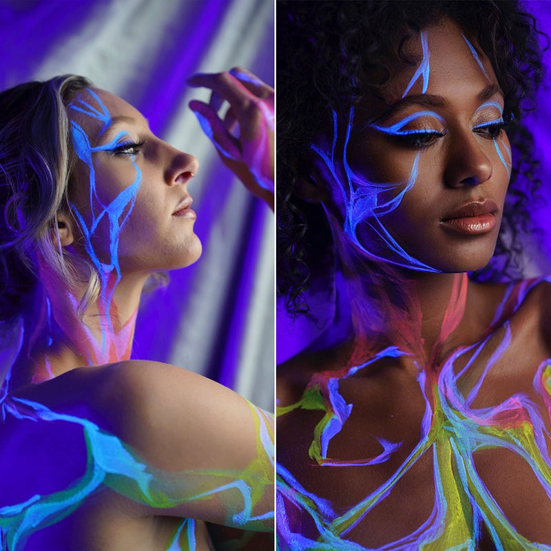 [Australia] - Mehron Makeup Paradise AQ Face & Body Paint 8 Color Palette (Neon UV Glow) - Face, Body, Black Light Makeup Palette, Special Effects, UV Glow, Rave Accessories, Christmas Gifts, Halloween, and Cosplay 