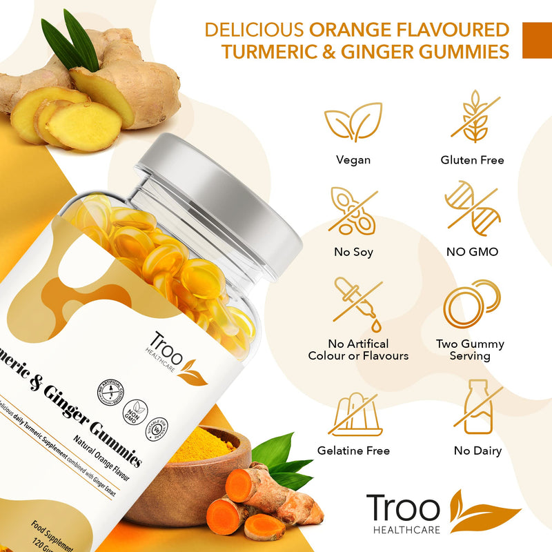 [Australia] - Turmeric Curcumin with Ginger - 120 Natural Orange Flavour Chewable Gummies - Delicious Daily High Strength Gummy Supplement for Adults - Non GMO - Vegan Friendly 