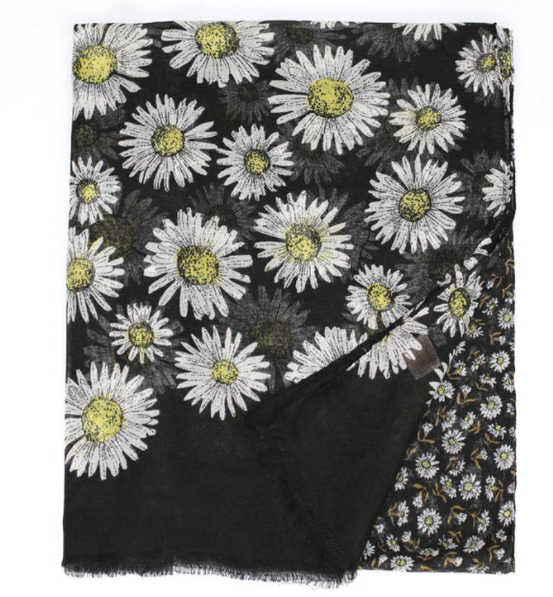 [Australia] - GFM Daisy Floral Print Summer Scarf Black 