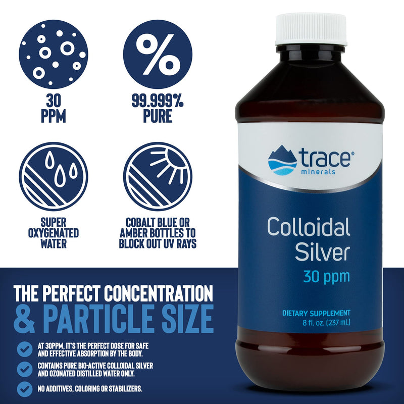 [Australia] - Trace Minerals Research Vegan Colloidal Silver, Bio-Active Silver Hydrosol Liquid Mineral Supplement, Natural & Pure, 30 PPM, 8 fl. Oz 