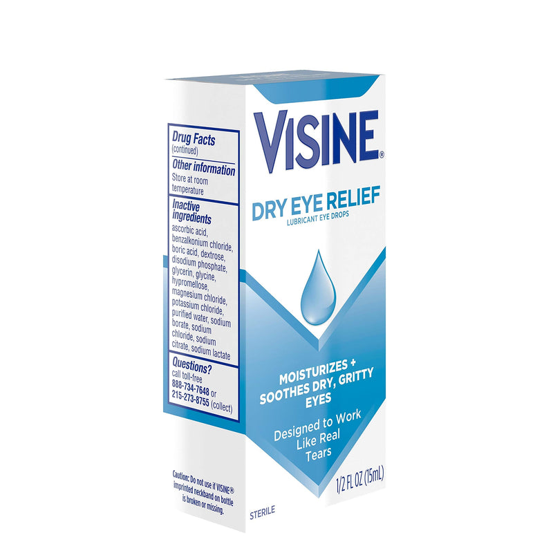 [Australia] - Visine Dry Eye Relief Lubricant Eye Drops with Polyethylene Glycol 400 to Moisturize and Soothe Irritated, Gritty and Dry Eyes, Designed to Work Like Real Tears, 0.5 fl. oz 0.5 Fl Oz (Pack of 1) 