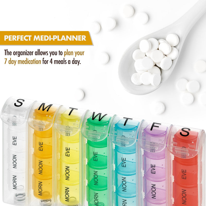 [Australia] - Weekly Pill Organizer - Pill Planners for Pills and Vitamins Day Week, 4 Times-a-Day Medication Reminder, AM PM Compartments Monday to Sunday for Travel or Purse 