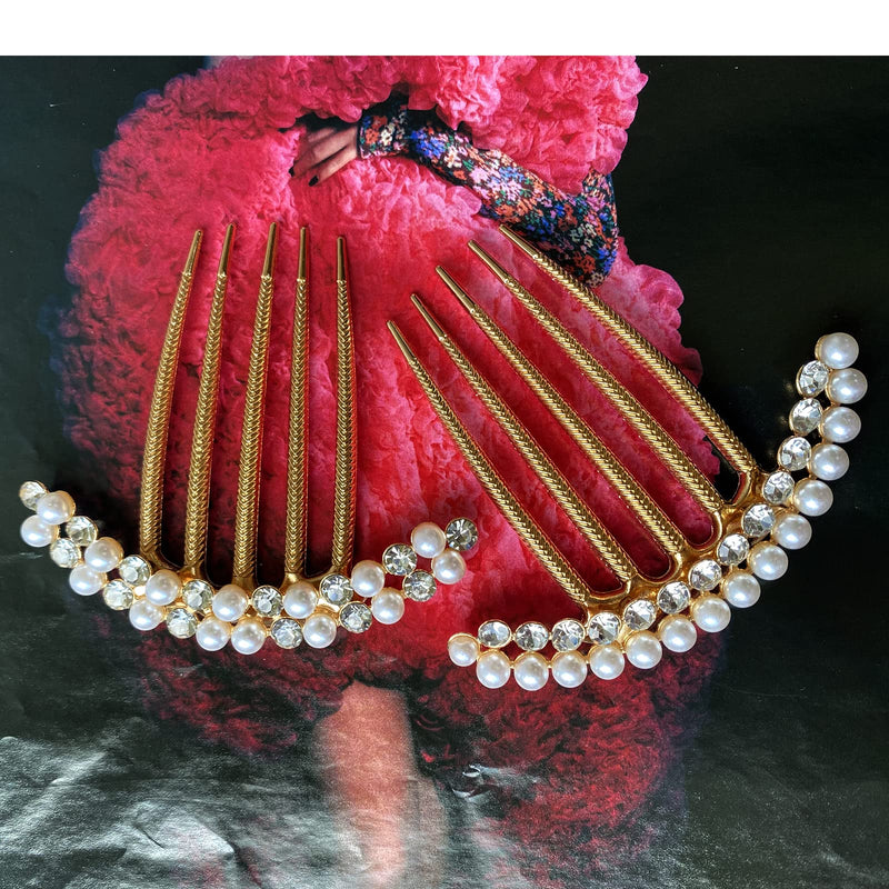 [Australia] - Briskyto Hair Comb,4 Pack 5 Teeth Vintage Gold Pearl Hair Comb Rhinestones Hairpins Hair Clips 