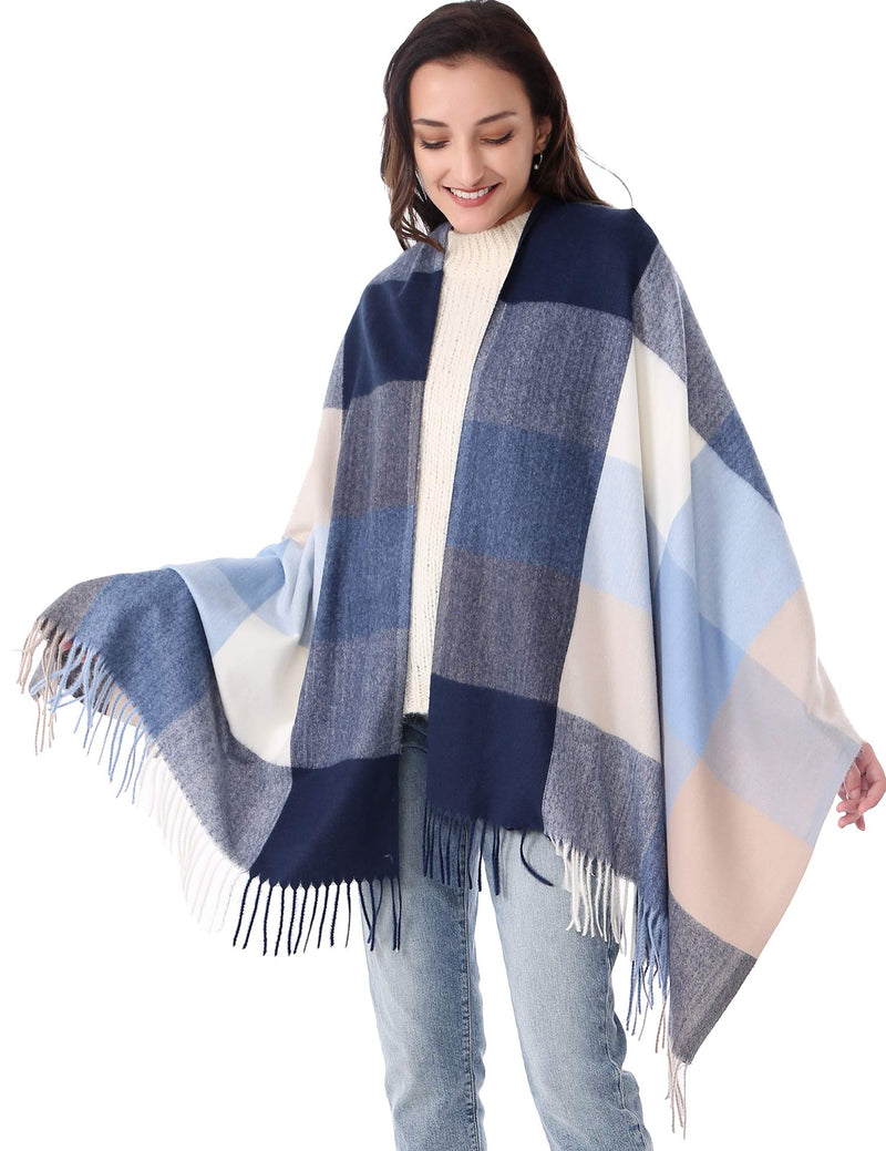 [Australia] - DiaryLook Plaid Warm Blanket Scarf for Winter, Long Ladies Scarves Check Soft, Wool Tartan Shawl Wraps for Women A-001 light Blue Grey One Size 