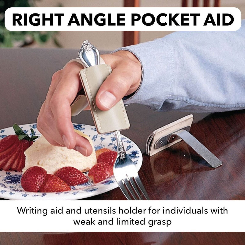 [Australia] - Sammons Preston - 33876 Right Angle Double Pocket Writing Aid, Utensil Holder Addition for Weak or Limited Grasp, Pens, Pencils, Toothbrushes, Eating Cutlery, Slides Into Any Standard Utensil Cuff or Strap 