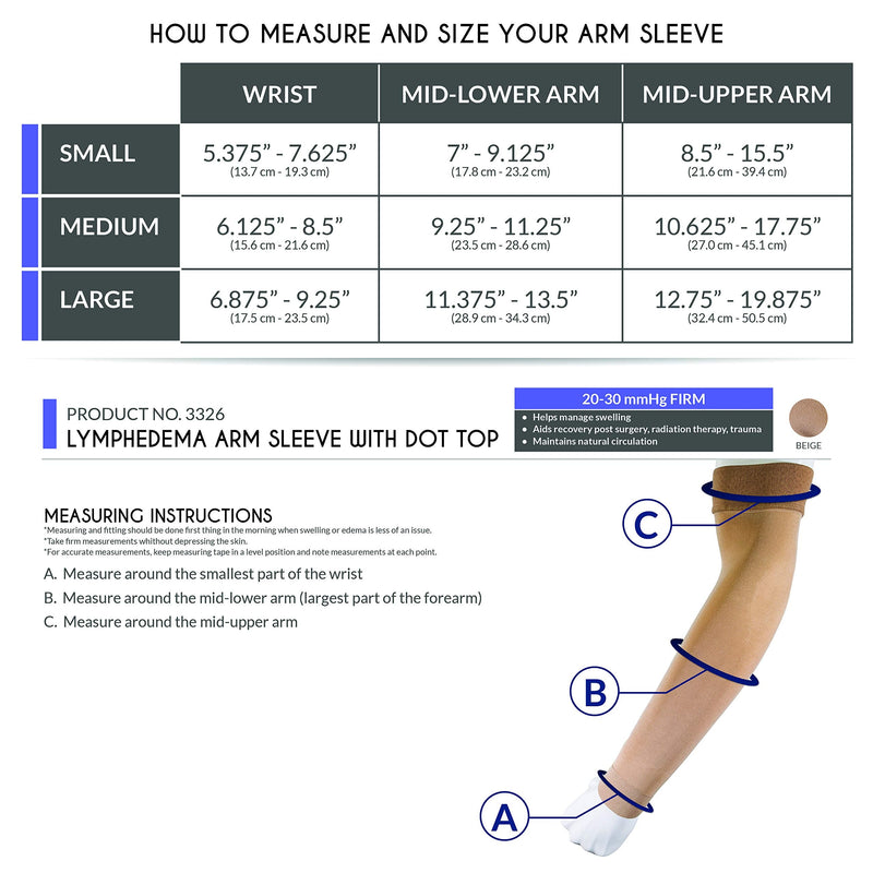 [Australia] - Truform Lymphedema Compression Arm Sleeve, 20-30 mmHg Post Mastectomy Support, Dot Top Grip Band, Beige, Medium 
