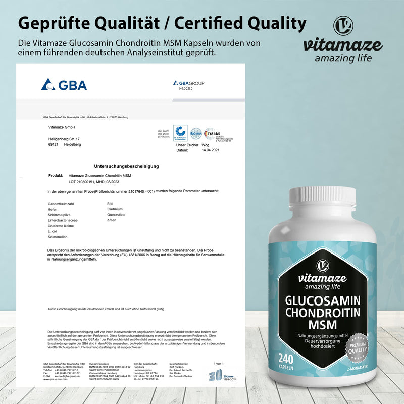 [Australia] - Glucosamine and Chondroitin Complex 2250mg with MSM and Vitamin C - Joints Care and Immune System - 240 Vegan Capsules - Supplement Without Additives Glucosamine, Chondroitin, MSM 