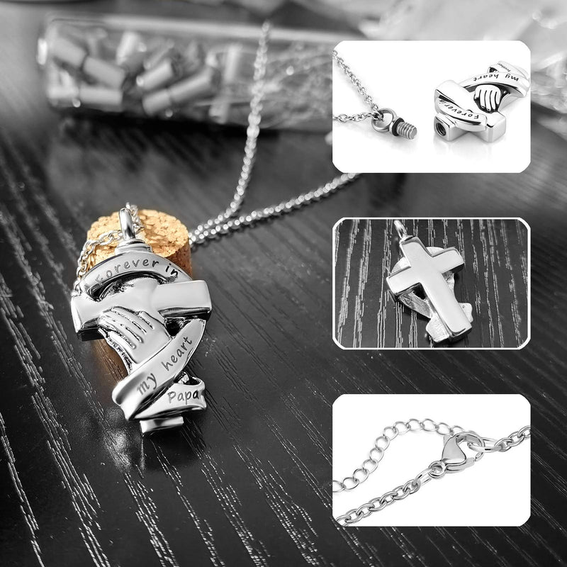 [Australia] - YSAHan Praying Hands Cross Urn Necklaces Ashes Cremation Memorial Stainless Steel Keepsake Pendant Jewelry Forever in My Heart for Women Men Husband 