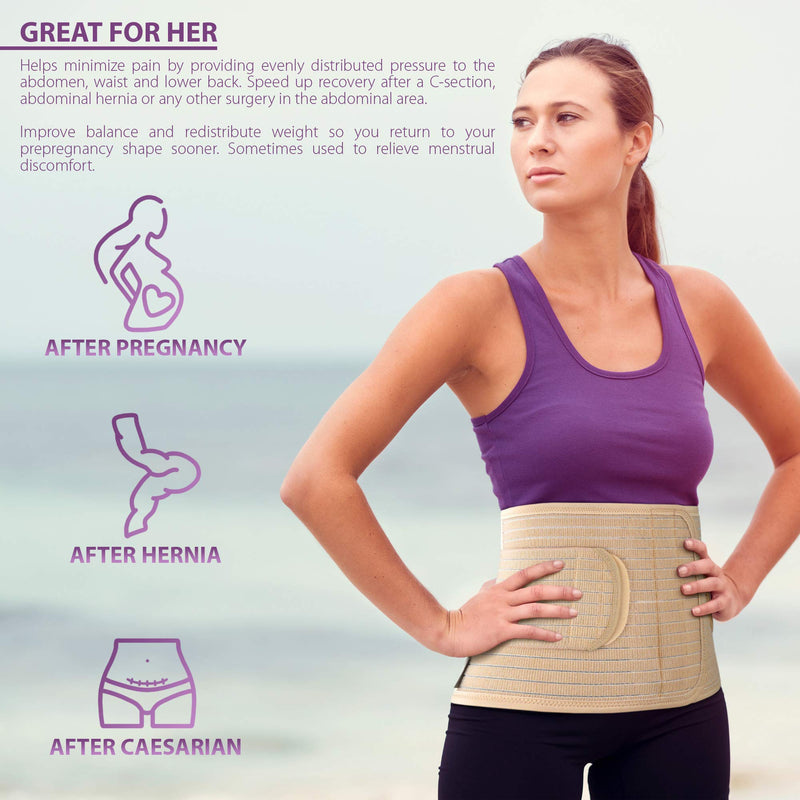 [Australia] - ORTONYX Breathable 9.5" Abdominal Binder/Postpartum Postoperative Wrap/Abdomen Hernia Support Belt for Men and Women - L/XL (32"-43") Beige L/XL (32"-43") 