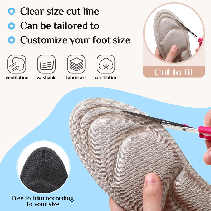 [Australia] - Shoe Insoles Women 4 Pairs Arch Support Insoles Breathable High Heel Inserts Cushion Inserts Shoes Pads Insole 5D Sponge Barefoot Comfort Insoles for Massaging Arch Pain Feet Sore Relief 