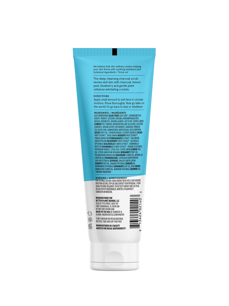 [Australia] - ACURE Incredibly Clear Charcoal Lemonade Facial Scrub | 100% Vegan | For Oily to Normal & Acne Prone Skin | Charcoal, Lemon & Blueberry - Exfoliates & Detoxifies | 4 Fl Oz (Packaging May Vary) 