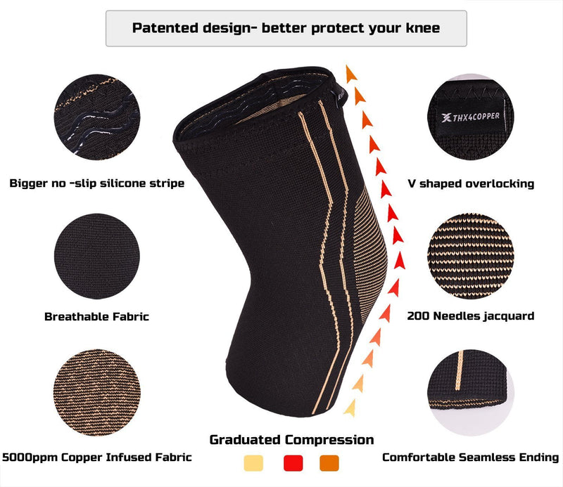 [Australia] - Thx4COPPER Sports Compression Knee Brace for Joint Pain and Arthritis Relief, Improved Circulation Support for Running, Jogging, Workout, Gym-Best Knee Sleeve Style Two Large (Pack of 1) 