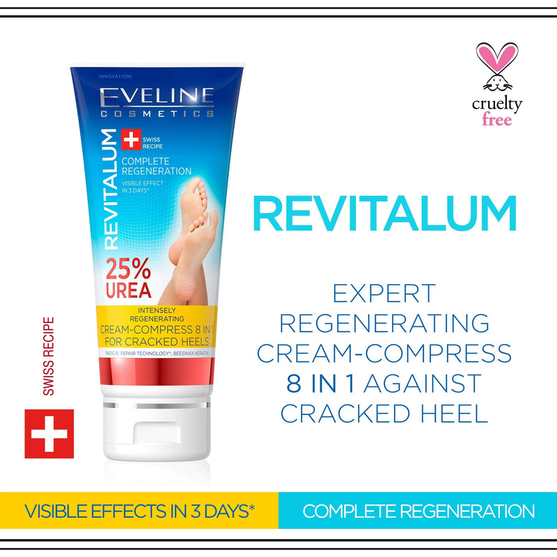 [Australia] - Eveline Cosmetics Revitalum Cream-compress for Cracked Heels 8 in 1 | 75 ML | Moisturising Foot Cream for Cracked Heels Treatment | 25% UREA | Fast-absorbing Formula | Refreshing Mint Extract 