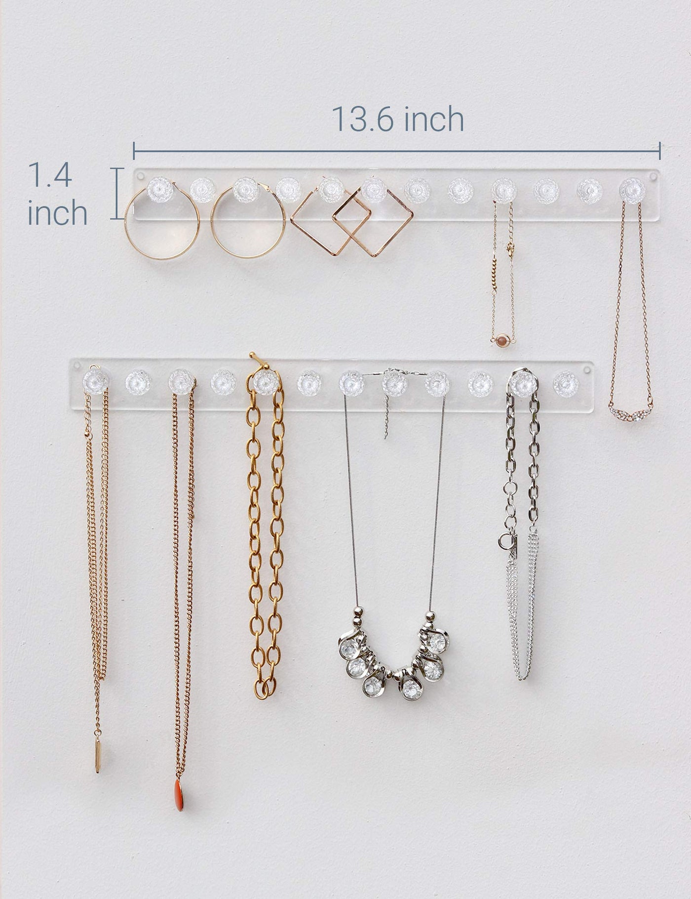 Heesch Necklace Hanger, Acrylic Necklace Organizer Wall Mount Necklace  Holder, Jewelry Hooks for Necklaces, Bracelets, Chains (4-pack Clear) 4