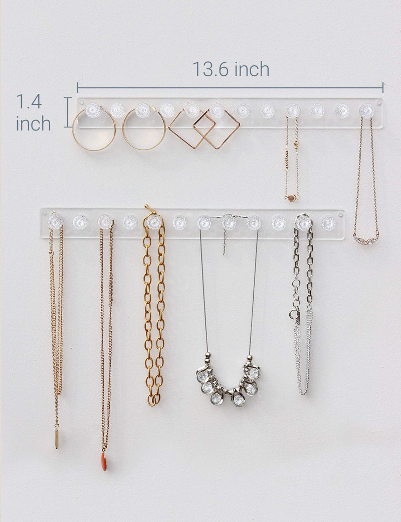 [Australia] - Heesch Necklace Hanger, Acrylic Necklace Organizer Wall Mount Necklace Holder, Jewelry Hooks for Necklaces, Bracelets, Chains (4-pack Clear) 4 