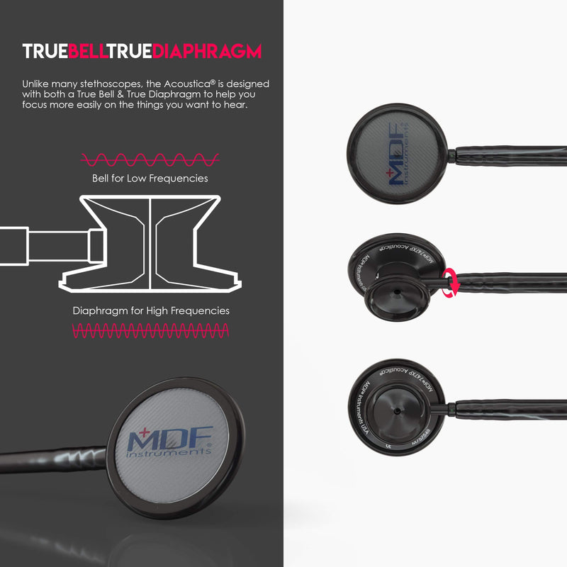 [Australia] - MDF® Acoustica® Deluxe Lightweight Dual Head Stethoscope - Free-Parts-for-Life & Lifetime-Warranty - All Black (MDF747XPBO) 