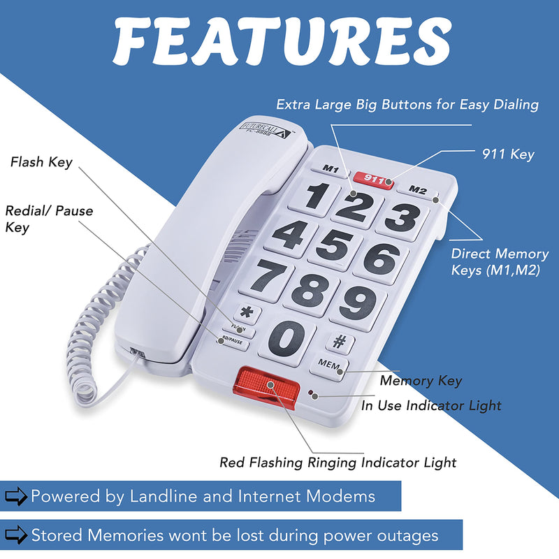 [Australia] - Future Call FC-8888 Big Button Phone for Seniors | Large Button Phones for Seniors | Phone for Visually Impaired and Telephones for Hearing Impaired | 40db Handset | Best Landline Phones for Seniors 