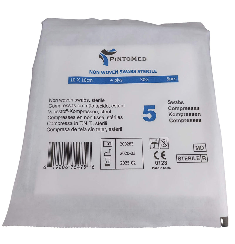 [Australia] - PintoMed - Non-Woven Swabs Sterile, Soft Wound Care, Absorbent, First Aid, 10cm x 10cm 4Plys - Pack of 250 Pcs, 50 Pouches, 5 per Pouch 