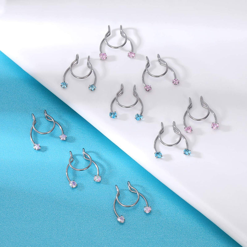 [Australia] - PunkTracker Fake Nose Ring Adjustable Fake Septum Jewelry, Faux Septum Nose Rings Helix Lip Rings for Women Men A:9pcs cz nose rings 
