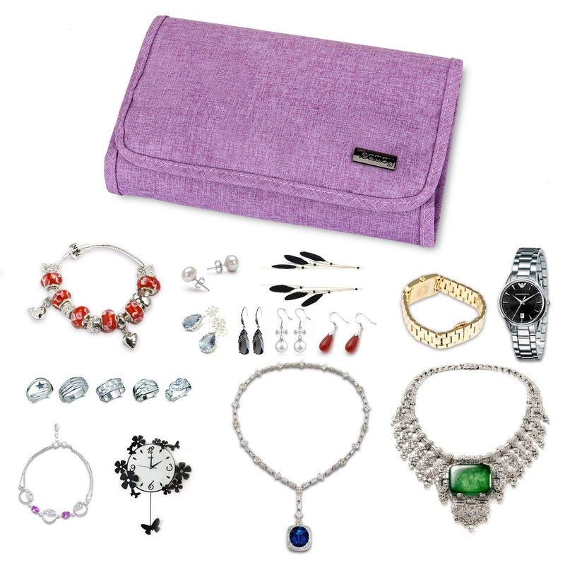 [Australia] - Teamoy Travel Jewelry Hanging Roll Bag Necklace Storage Holder for Business Trip, Purple(No Accessories Included) 