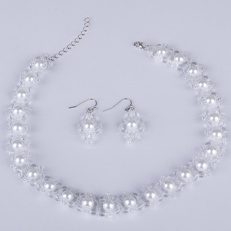 [Australia] - VIJIV Women's Imitation Pearl Bridal Necklace and Earrings Jewelry Set Silver Beads for Wedding Prom Party Dresses 