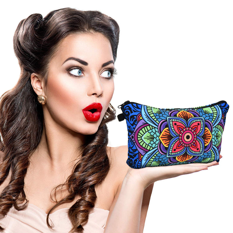 [Australia] - 8 Pieces Makeup Bag Toiletry Pouch Bag Waterproof Travel Cosmetic Bag with Mandala Flowers Design, 8 Styles (Half Round Mandala Flowers) Half Round Mandala Flowers 