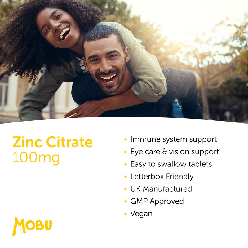 [Australia] - Zinc 100mg 120 Tablets Max Strength | Immune Function, Fertility & Healthy Bones, Vision, Hair, Nails and Skin | Zinc Supplement | Vegan UK Made | GMP Approved | MOBU 