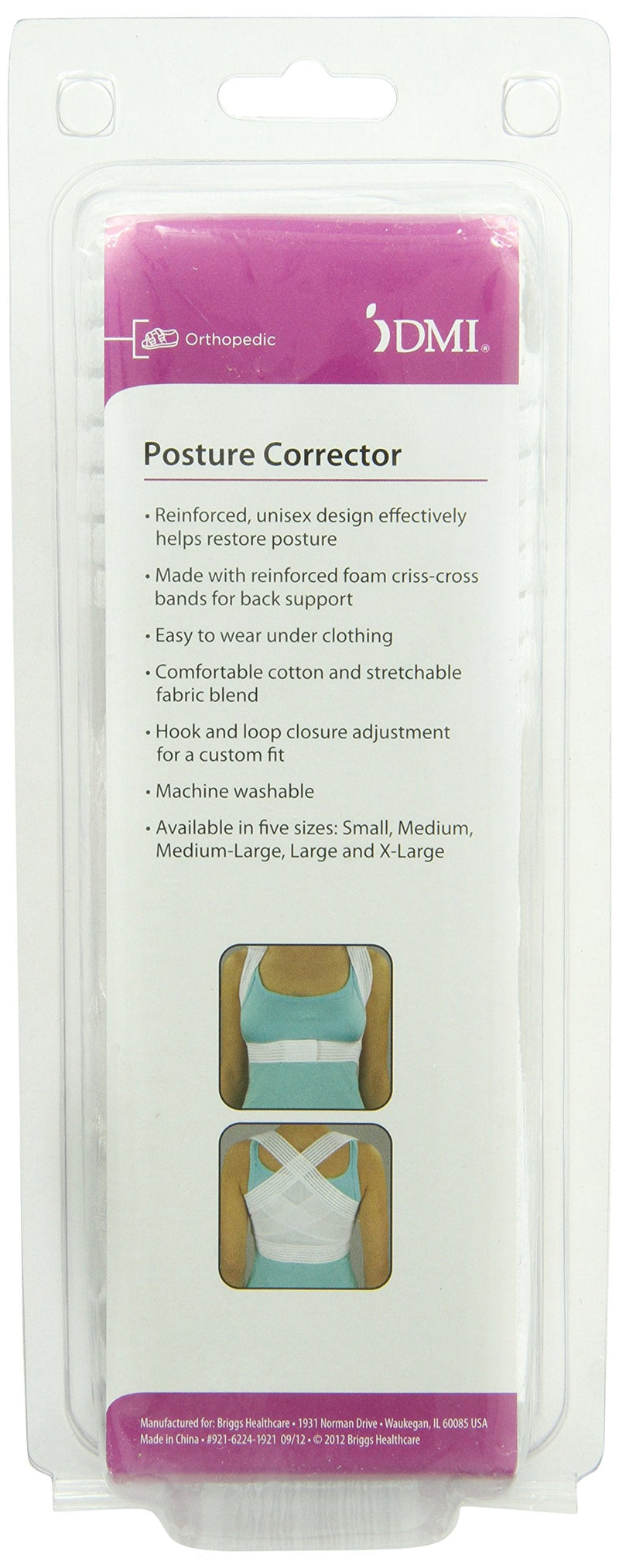 [Australia] - DMI Posture Corrector for Men and Women, Adjustable Criss-Cross Support for Reducing Back Pain and Strain, Comfortable and Breathable, Machine Washable, White, Medium, 34" to 36" Chest Size Medium (Pack of 1) 
