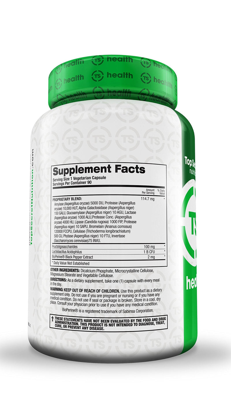 [Australia] - Top Secret Nutrition Digestive Enzymes with Prebiotics and Probiotics, and Bioperine for Better Digestion and Nutrient Absorption, Helps with Bloating and Gas (90 veggie caps) 90 Count (Pack of 1) 