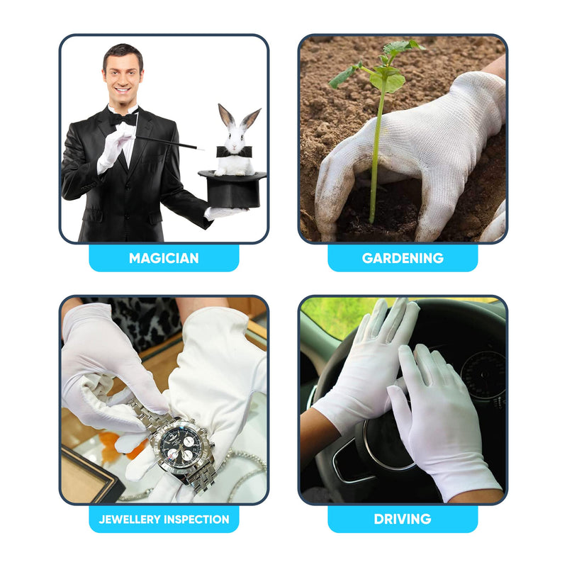 [Australia] - Cotton Gloves White - Soft Breathable Moisturizing 10 Pairs for Eczema Silver Costume Dry Hand Cleaning Archival Inspection Medium 